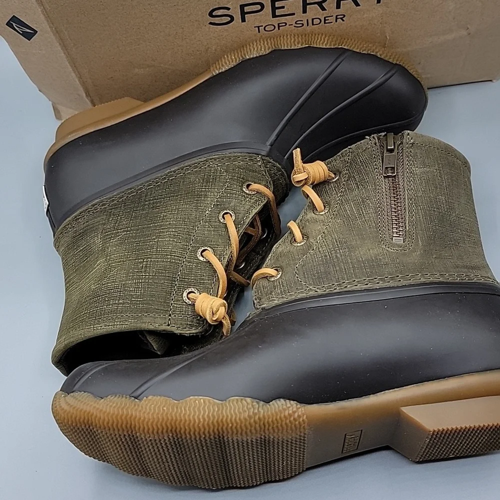 Sperry Saltwater Brown & Olive Duck Boots size 7 - Picture 3 of 11